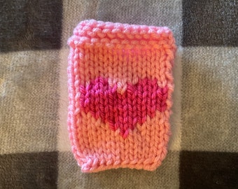 Valentines Day Holiday Gift Card Holder - Perfect for Gift Cards - Birthday Pink Heart - Soft Knit Reusable Keepsake