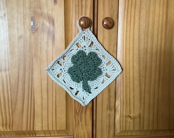 Crochet Lucky Shamrock Square - Hot Pad Pot Holder for St. Patricks Day