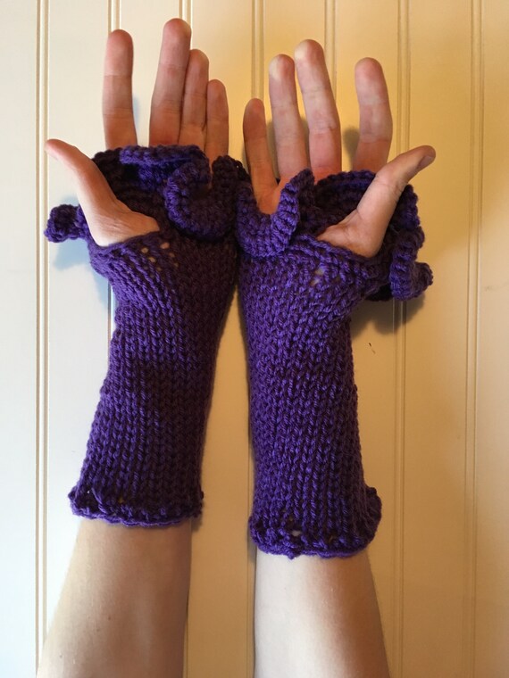 Passionate Purple Fingerless Gloves With Curly Ruffle Top - Etsy