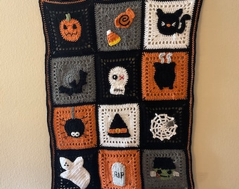 Awesome Halloween Crochet Throw - Adorable Crochet Granny Square Blanket- Halloween Dream Decoration