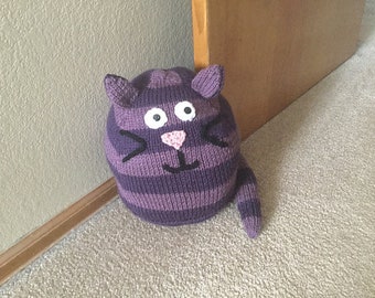 Cute Cute Kitty Cat - Knit Stuffed Animal Friend with Stripes in Purple