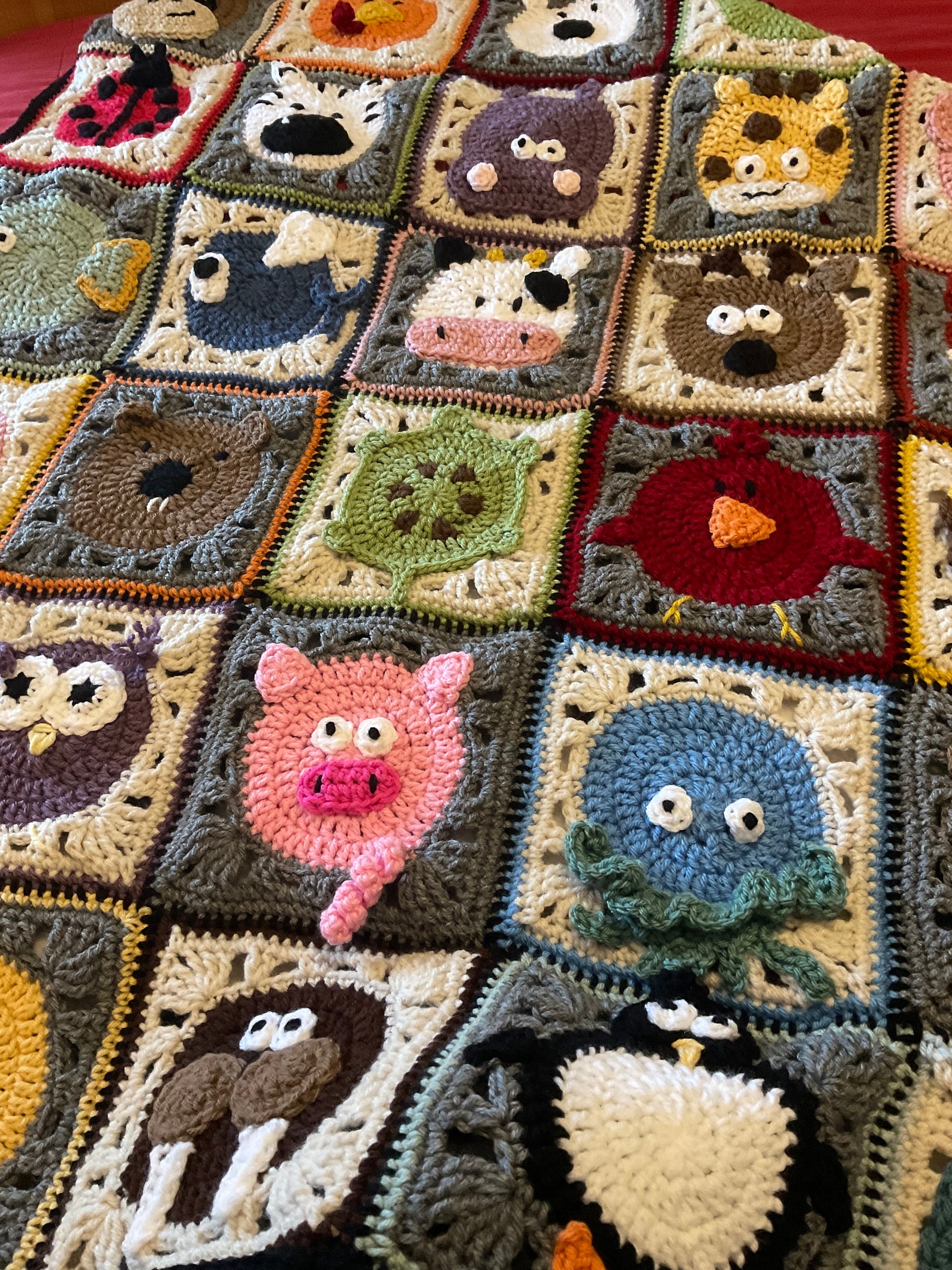 Crochet Zoo Animals Granny Square Baby Blanket Etsy