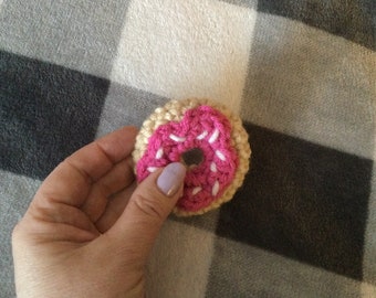 Play Food Fun Crochet Mini Donut Snack Doughnut with Pink Frosting and Sprinkles