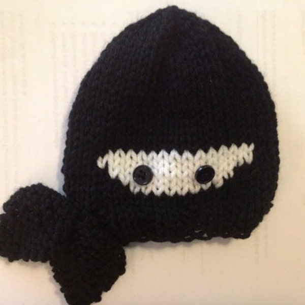 Tiny Warrior - Itty Bitty Ninja Hand-Knit Newborn Baby Hat in Black