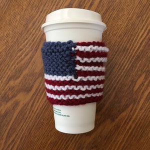 4th of July Celebration - United States Flag Drink Sleeve or Wrist Cuff in Red, White and Blue Patriotic Knit