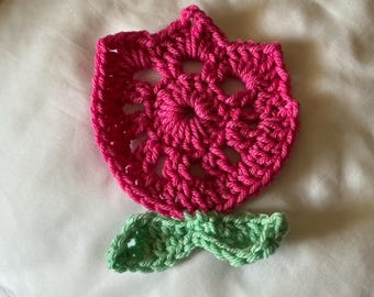 Happy Mothers Day May 10th Spring Drink Coaster - Soft and Quiet Crochet Tulip Flower Gift