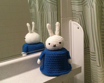 Happy Easter!  Adorable Bunny Rabbit Toilet Paper Roll Cover Crochet in White and Blue