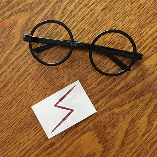 Finish your Halloween Costume of your favorite character - Black Round Glasses and a Lightening Bolt Tattoo