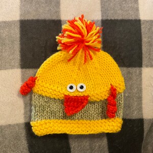 SALE - 6-12 months Baby Knit Hat - Yellow Bird with Orange and Green - Adorable
