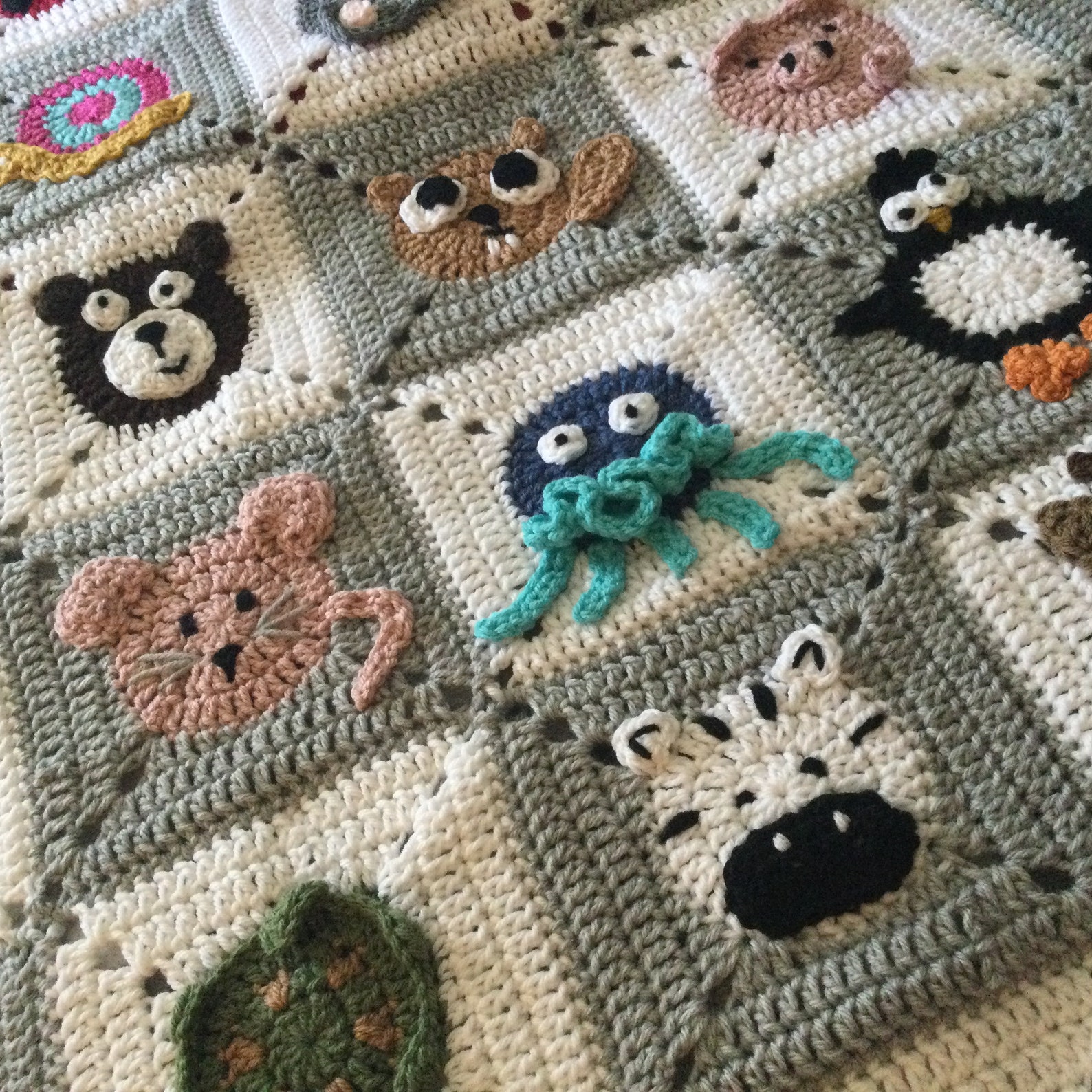 Crochet Zoo Animals Granny Square Baby Blanket Etsy