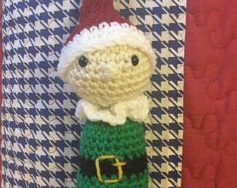 Adorable Crochet Christmas Boy Elf Doll in Green with Red Hat