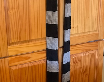 Awesome Knit Scarf in Grey with Black Stripes - Perfect for Fans of Gru