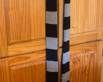 Awesome Knit Scarf in Grey with Black Stripes - Perfect for Fans of Gru