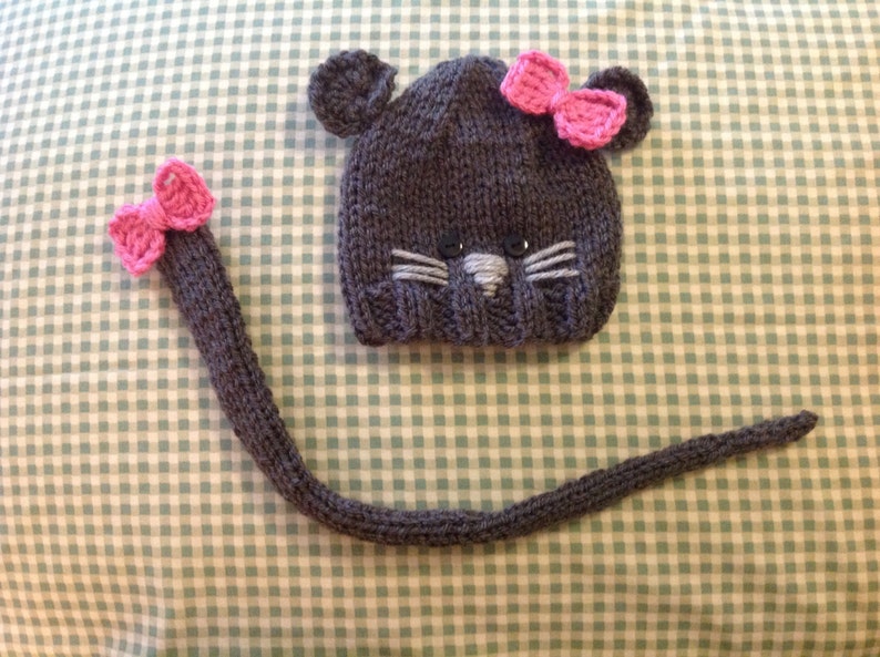 Pipsqueak Baby Mouse Hat Hand-knit in Grey With Tail Girl - Etsy