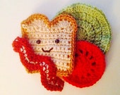 Play Food Fun Hand Crochet - BLT Sandwich - Bacon Lettuce Tomato and Happy Bread