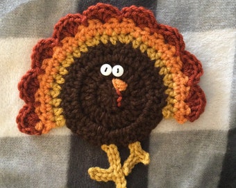 Thanksgiving Turkey Day Fall Crochet Drink Coaster - Gobble Gobble
