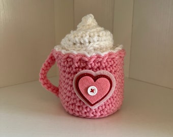 Play Food Fun Crochet Hot Chocolate for Tea Party - Pink Mug with Whipped Cream - Valentines Day