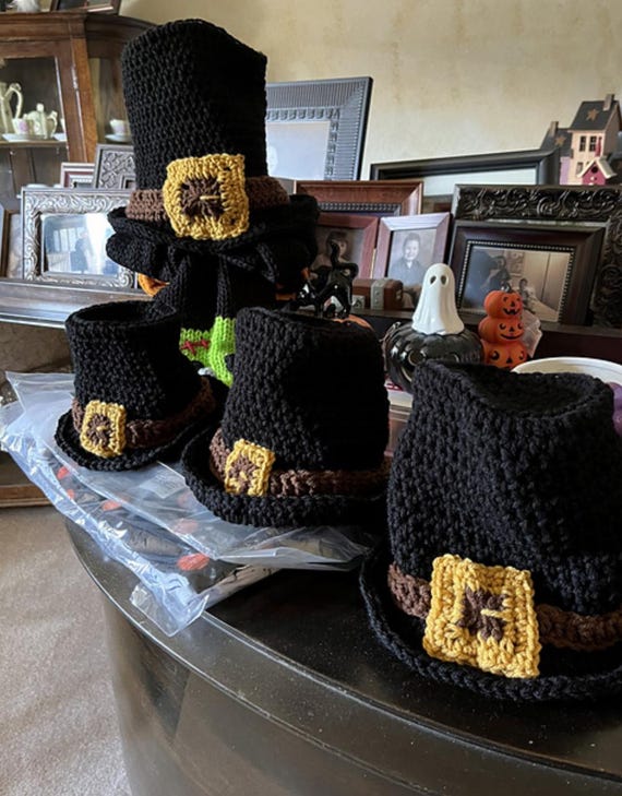 Adorable Hand Crochet Pilgrim Hat - Any Size - Black and  display picture 1