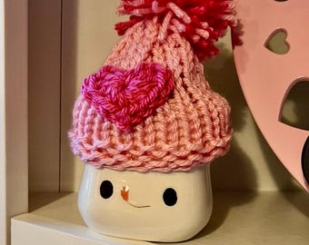 Happy Valentines Day - Adorable Knit Pink Tiny Hat with Heart for Marshmallow Pal