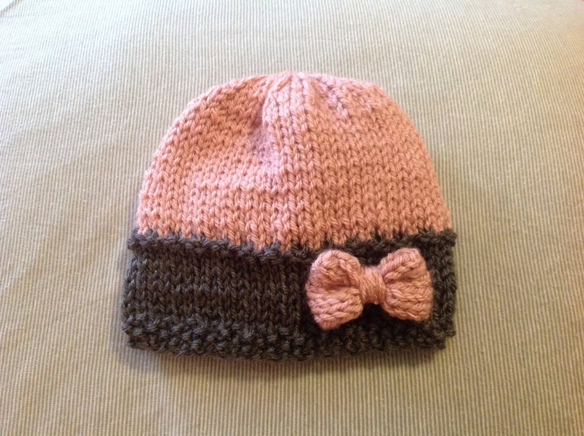 Adorable Knit Baby Girl Hat Charcoal Grey Brim and Cute Rose Etsy