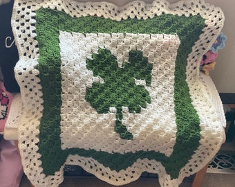 Crochet irish shamrock Blanket - Saint Patricks Day Throw Decoration