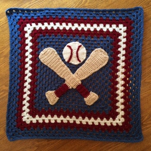 Perfect Baby Boy Sports Blanket Throw - Baseball Ball Game Granny Square Afghan
