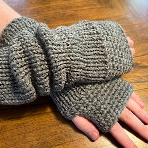 Beautiful Knit Fingerless Gloves - Charcoal Grey Extra Long