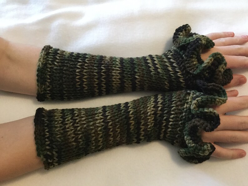 Awesome Fingerless Gloves HandKnit in Camo Camouflage Green Etsy