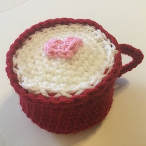 Cup of Love - Play Food Fun Crochet Hot Chocolate Drink with White Foam and Pink Heart