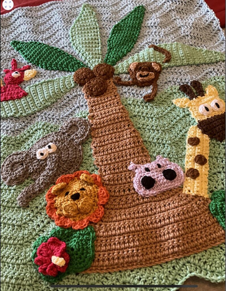 Custom Jungle Theme Crochet Baby Blanket With Giraffe Lion Elephant and ...