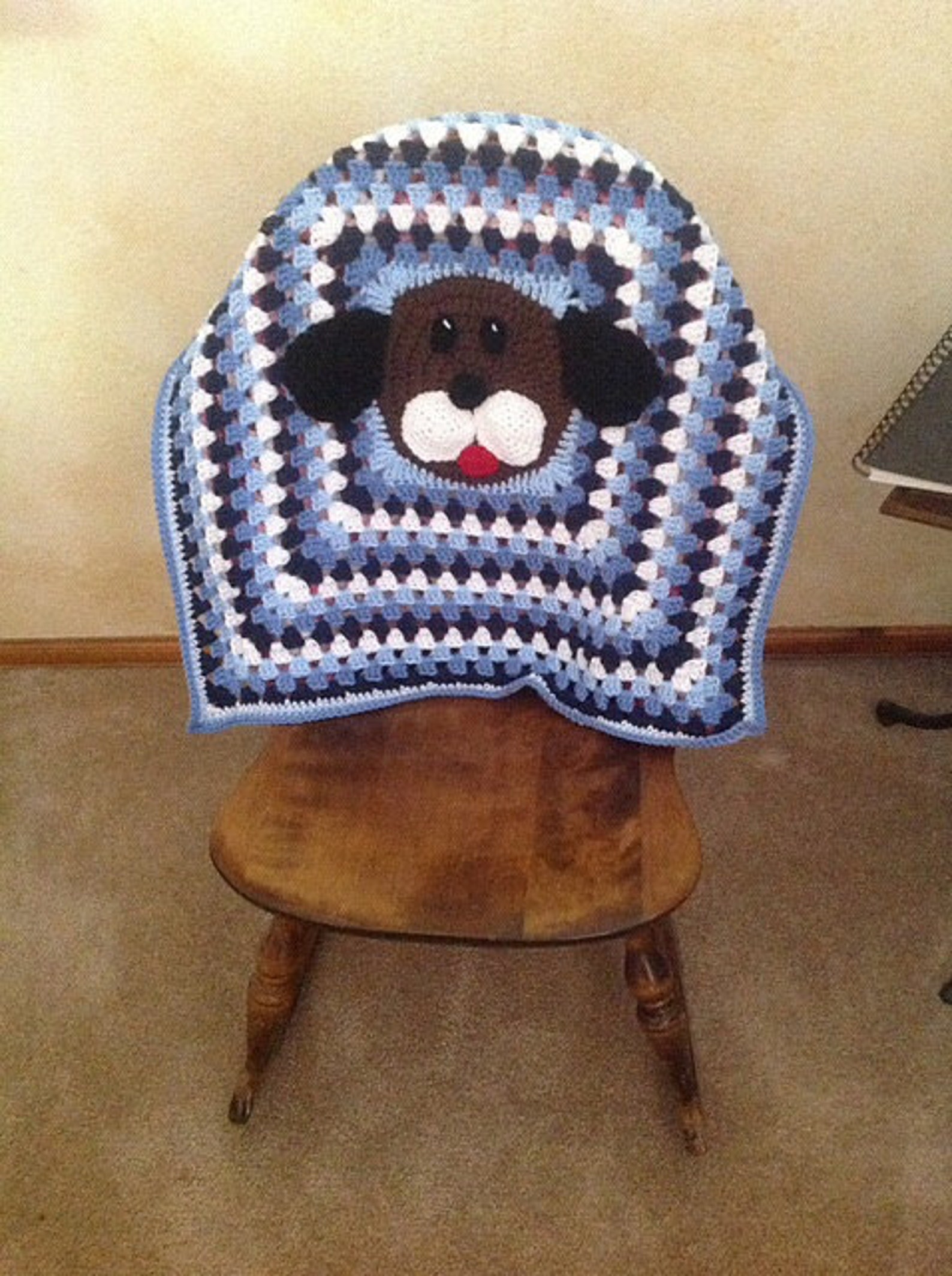 Adorable Crochet Granny Square Blanket Blue Puppy Dog Etsy