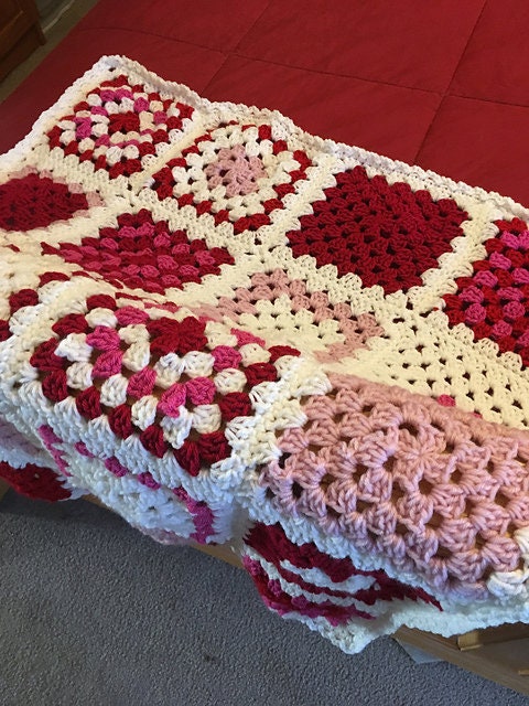 Gorgeous Valentines Day Crochet Granny Square Blanket Throw
