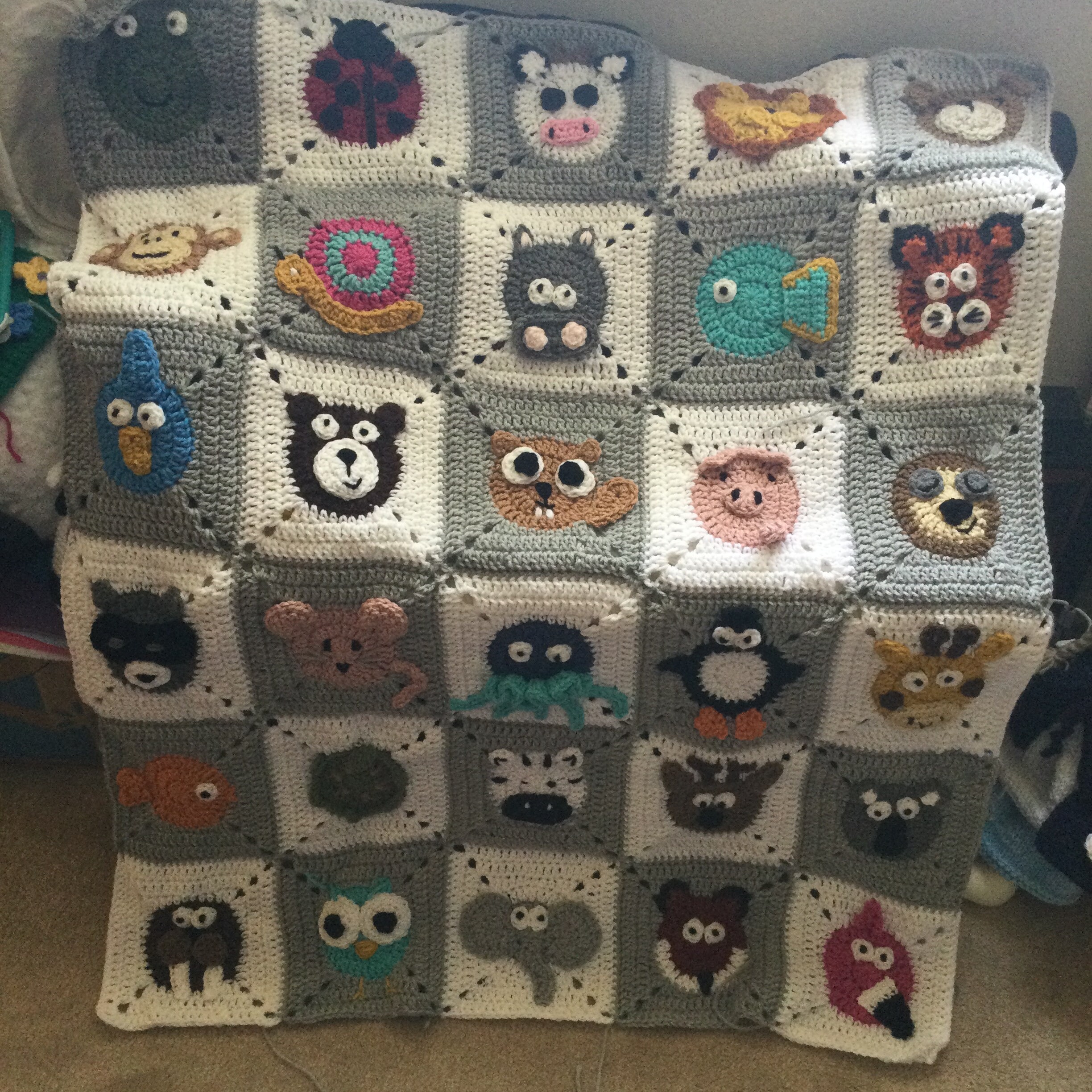 Crochet Zoo Animals Granny Square Baby Blanket Etsy