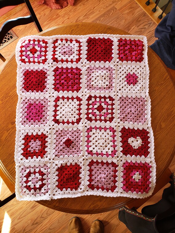 Gorgeous Valentines Day Crochet Granny Square Blanket Throw
