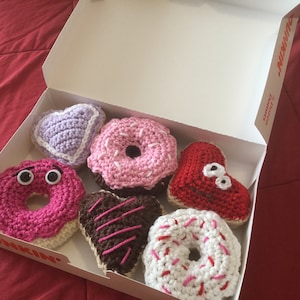 Valentines Day SALE - YUM - Box of 6 Donuts - Play Food - 6 Delicious Crochet Doughnuts Valentine Dessert Treats