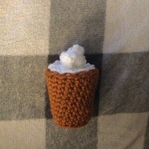 Pumpkin Spice Latte Mini Ornament - soft crochet cute Fall drink decoration tiered tray