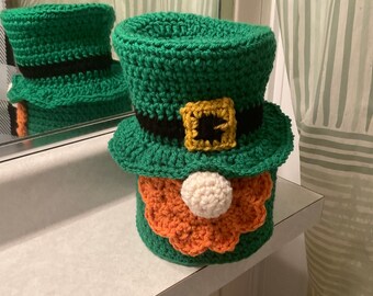 Happy Saint Patricks Day!  Adorable Leprechaun Green Toilet Paper Roll Cover with Irish Hat