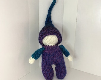 Gnome Handknit Cable Blue Gnome Plushie