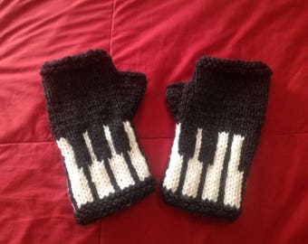 Extra Large Piano Keyboard Knit Fingerless Gloves