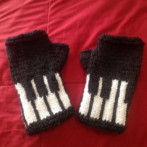 Piano Keyboard Knit Fingerless Gloves