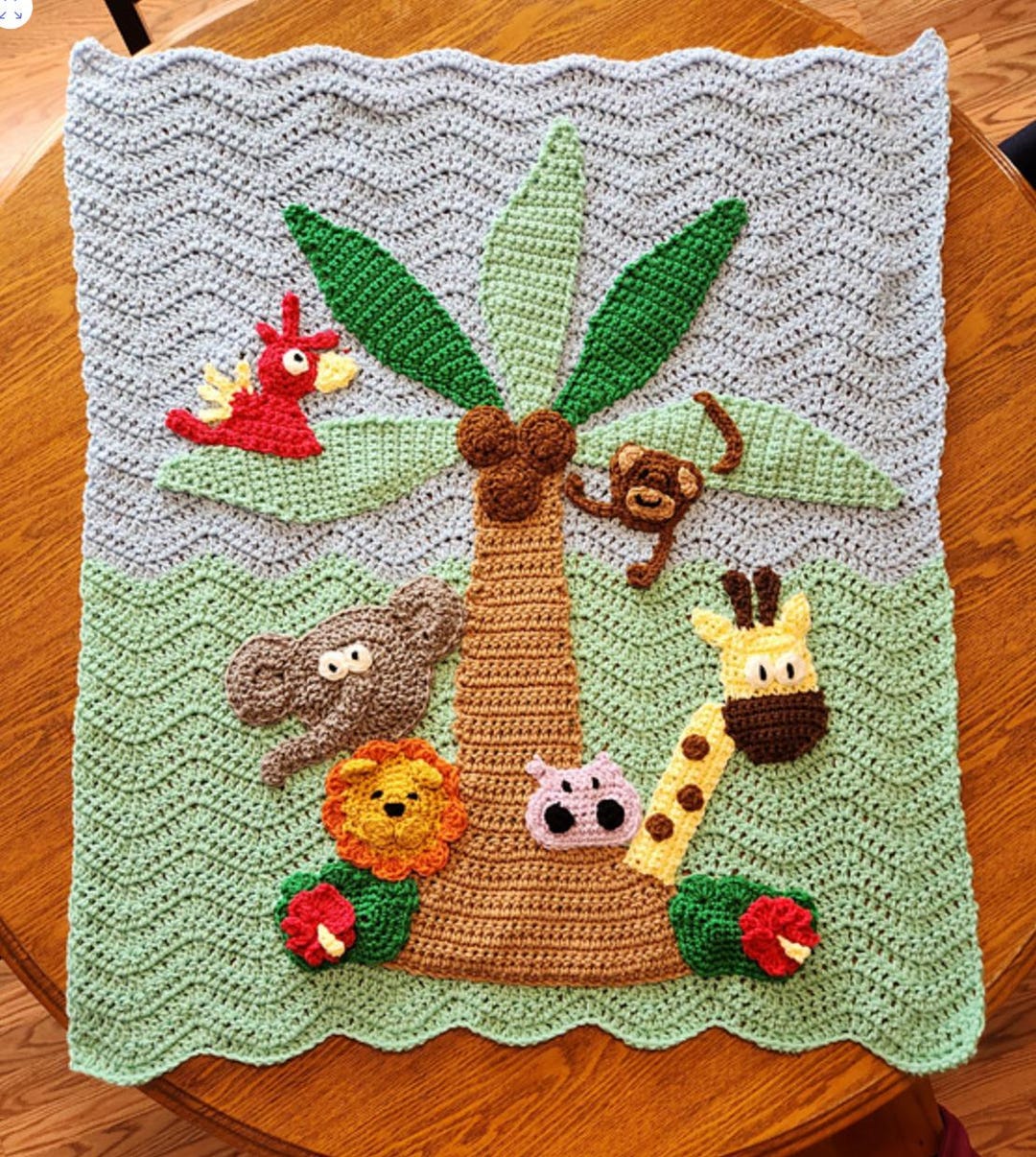 Custom Jungle Theme Crochet Baby Blanket With Giraffe Lion Elephant and ...
