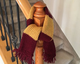 Short Small Baby or Dog Scarf - Awesome Knit Scarf in Burgundy and Gold Stripes - Perfect for Fans of Griffindor