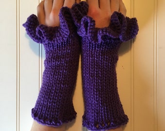 Happy Halloween - Purple Fingerless Gloves for Witches with Curly Ruffle Top