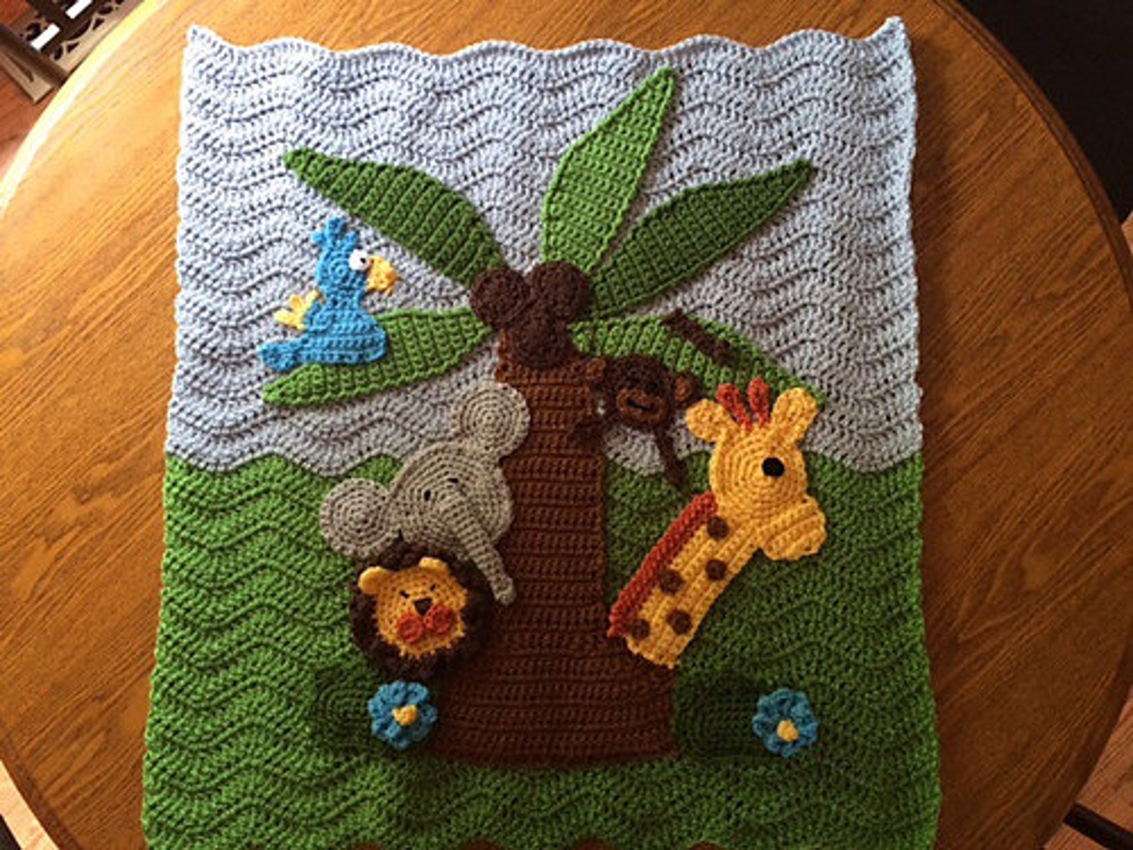 Custom Jungle Theme Crochet Baby Blanket With Giraffe Lion Elephant and ...