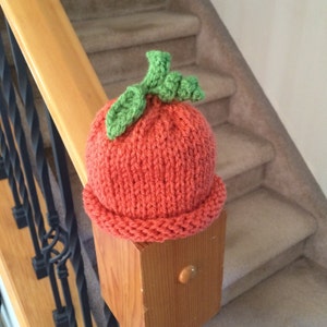 Perfect Little Pumpkin Hat - Hand-Knitted with Stem, Leaf and Curl