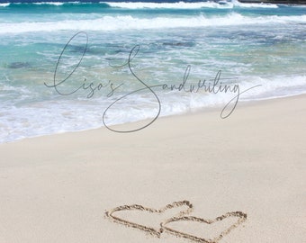 Double hearts sand writing, hearts in the sand, beach wedding gift, wedding invitations, valentine's day gift, hearts, oahu photo, tropical