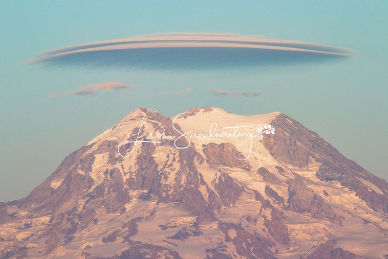 Mt Rainier lenticular clouds mountain photo PNW decor image 1