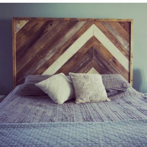 Herringbone Reclaimed Wood Headboard . Queen Headboard . Etsy