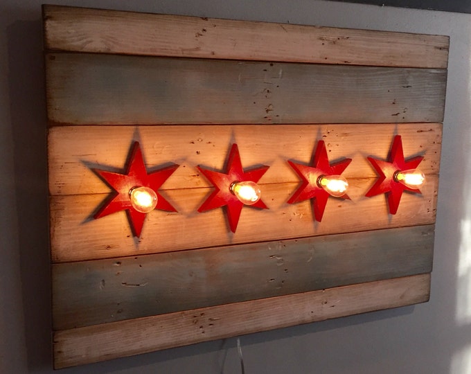 Illuminated Reclaimed Wood Chicago Flag . Illuminated Edison Etsy