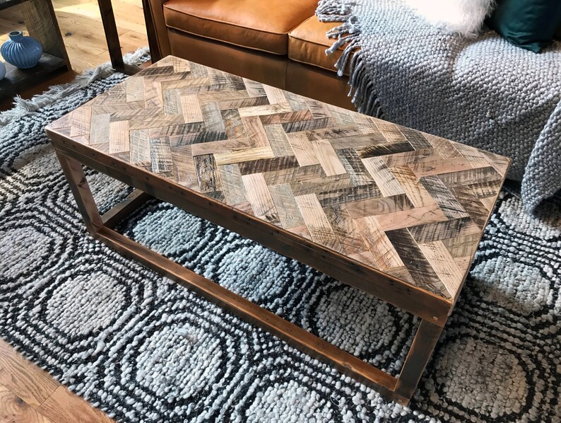 Custom Reclaimed Herringbone Coffee Table . Chevron Coffee Etsy